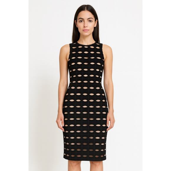 Tracy Reese NY Black Sleeveless Sheath Dress 6 Overlay Cutout Cocktail Old Money - Picture 1 of 10